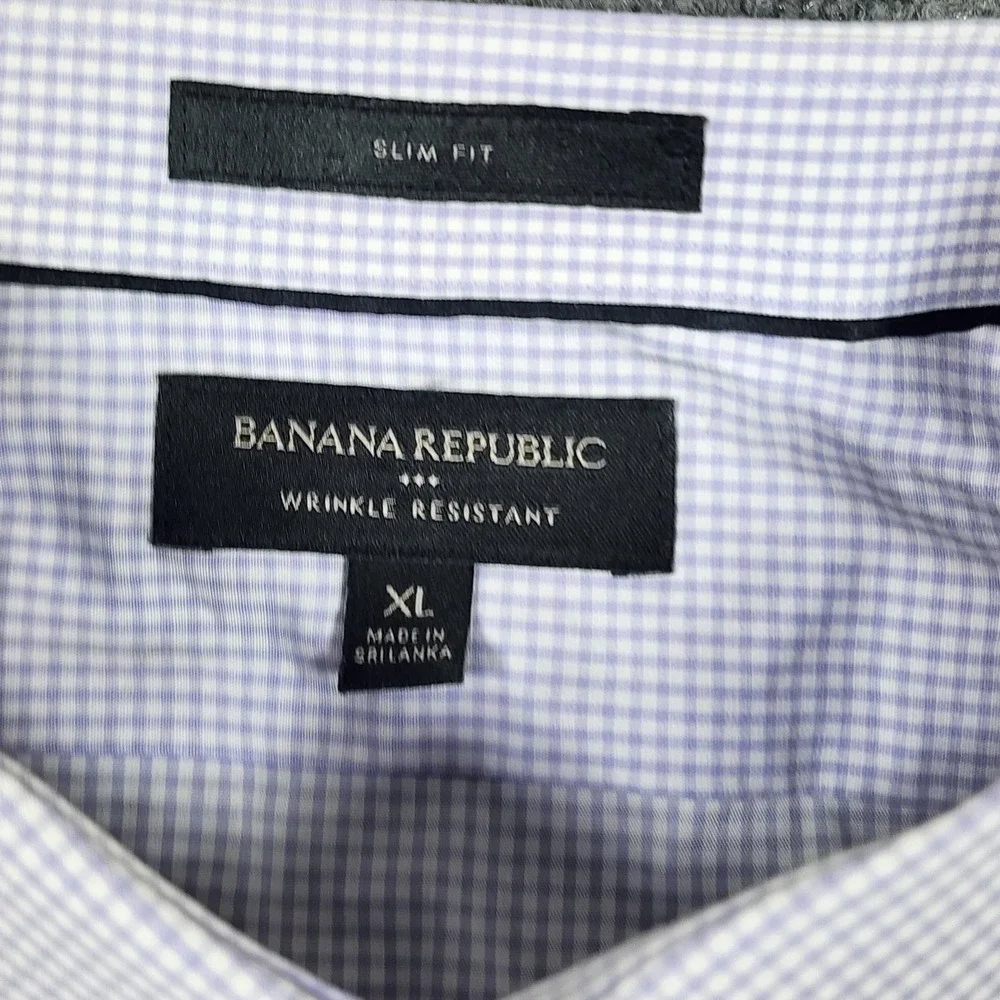 Banana Republic Slim Fit Shirt XLPurple Gingham Wrinkle Resistant Mens Button Up